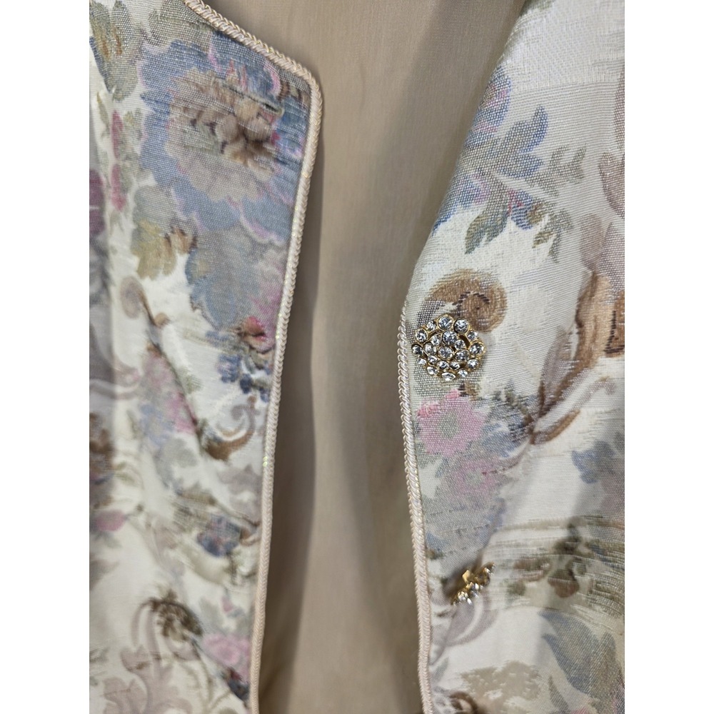 Vintage 80s Miss Elliete Blazer 8 Bling Buttons Brocade Damask Floral Gold - Picture 2 of 9